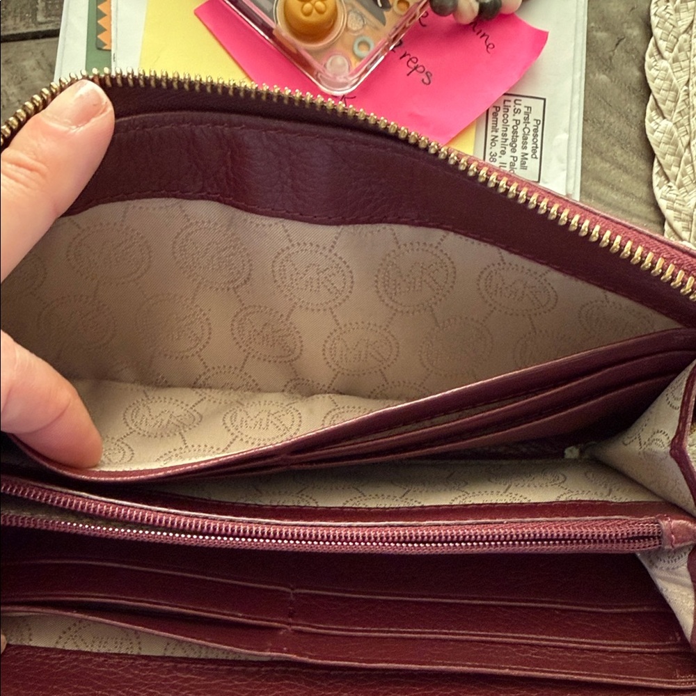 Michael Kors Maroon Leather Wallet with Gold Accents ~ MK - Picture 11 of 15